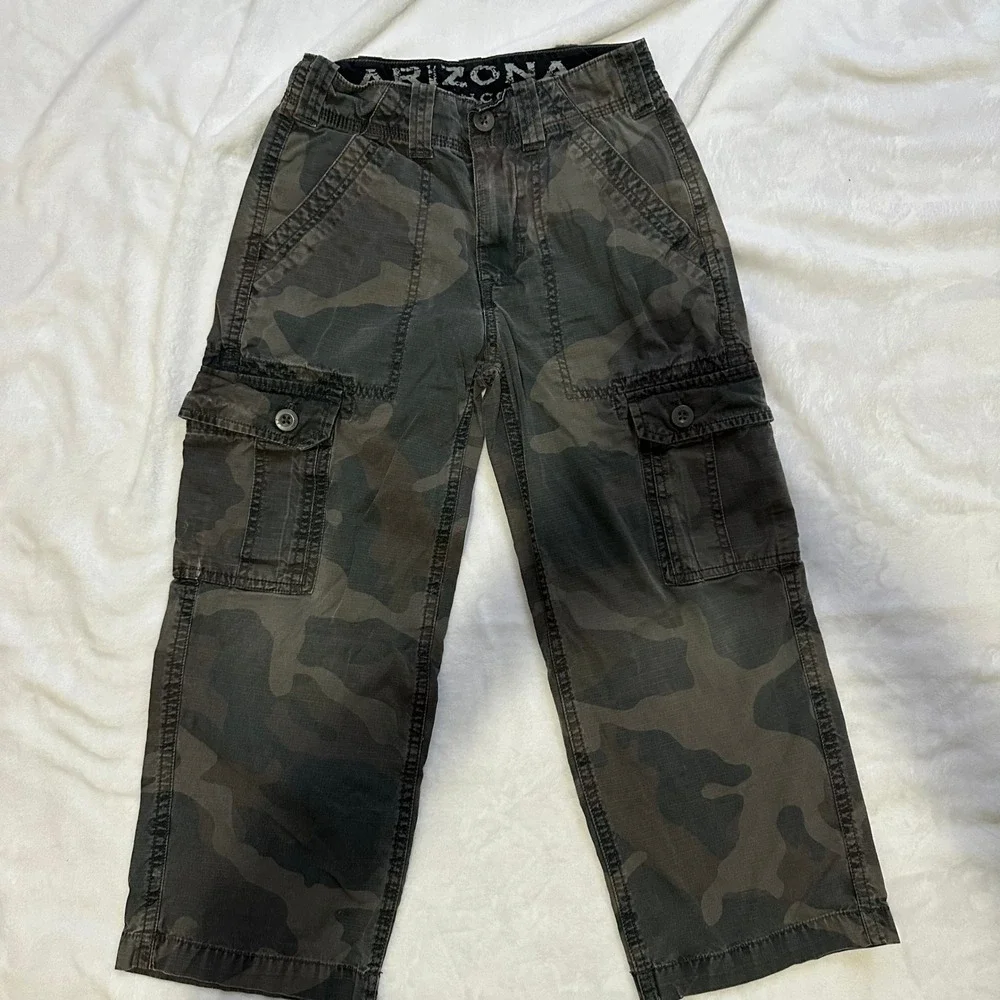 Arizona Jean Co Boys‎ Camo Cargo Pants Size 8 Regular Dark Camouflage Ripstop
